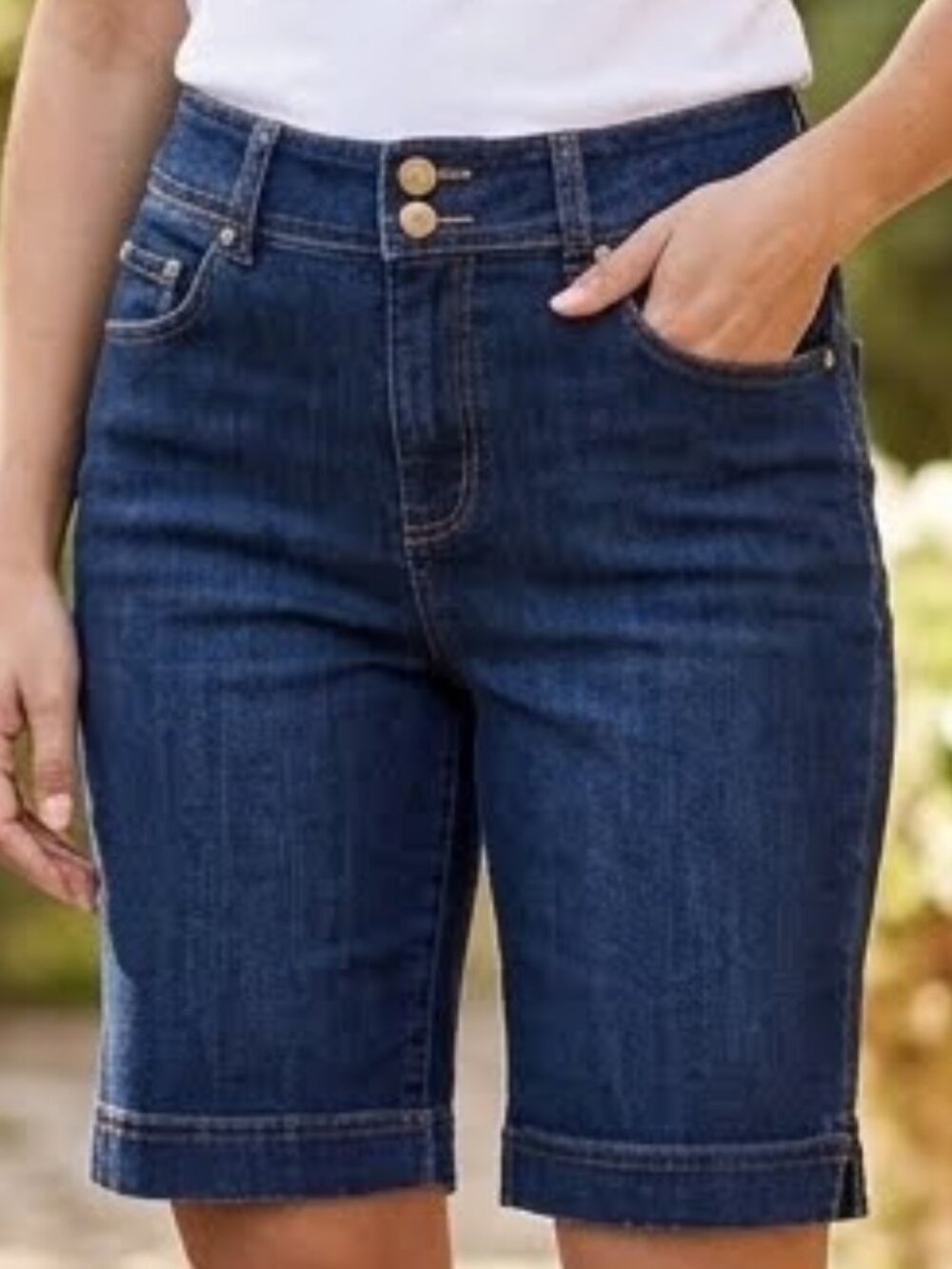 Denver Hayes Women's Classic Fit High Rise Bermuda Denim Wash Jean Shorts